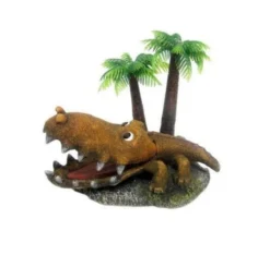 Crocodile With Plants Aquarium Resin Ornament 135mm