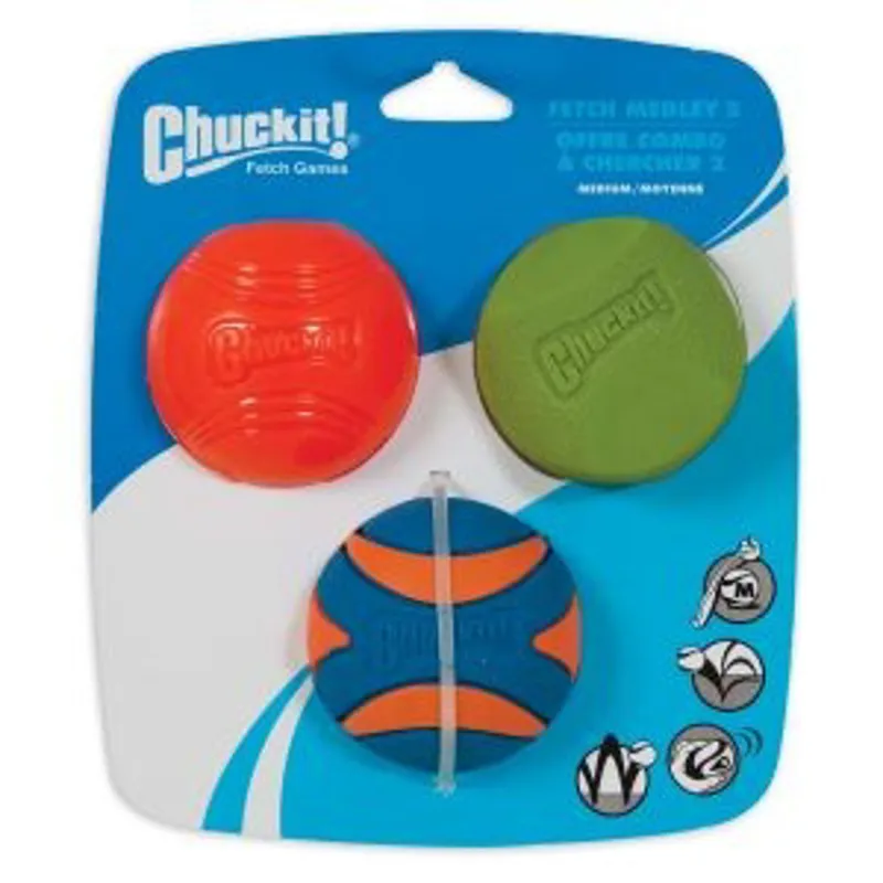 Chuckit Fetch Medley 2 3 Pack Medium 6.5cm 1 Chuckit Fetch Medley 2 3 Pack Medium 6.5cm